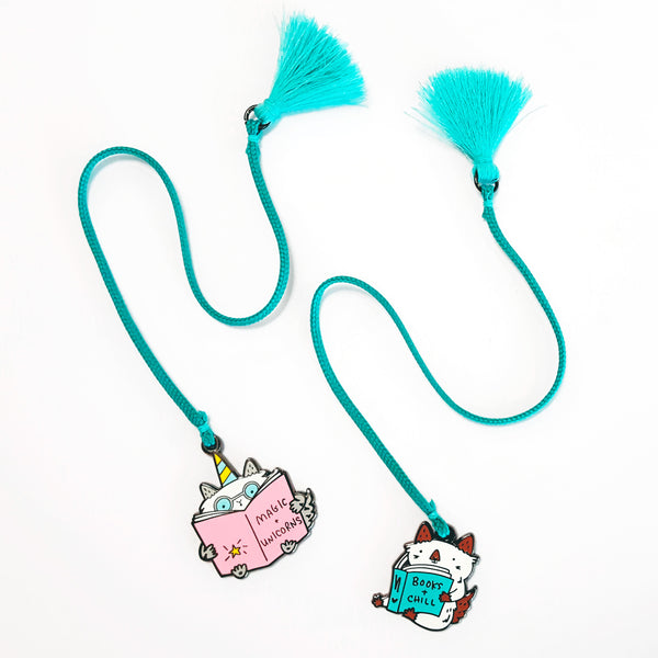 Enamel cat charm and tassel bookmarks by My Cat Is People. #booksandchill 