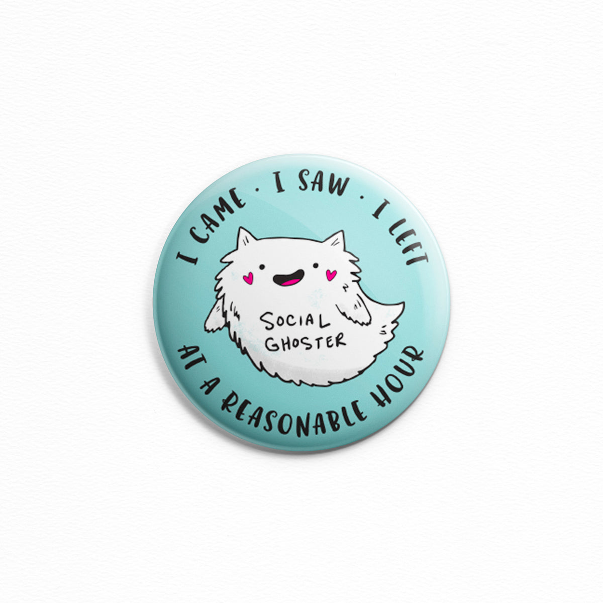 Social Ghoster - Button or magnet with an illustration of a introverting ghost cat.