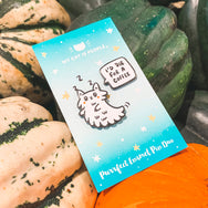 I'd Die For A Coffee ~ Fluffy ghost kitty enamel pin duo with screenprinted cheeks on Autumnal pumpkins and squash