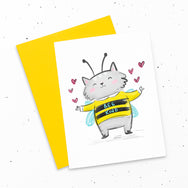 Bee Kind ~ Happy kitty in a bee outfit greeting card by My Cat Is People