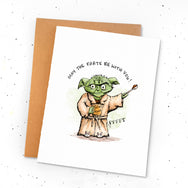 May The Farts With With You - Greeting card with a drawing of Yoda eating ice cream and tooting! Fart jokes. Lactard.