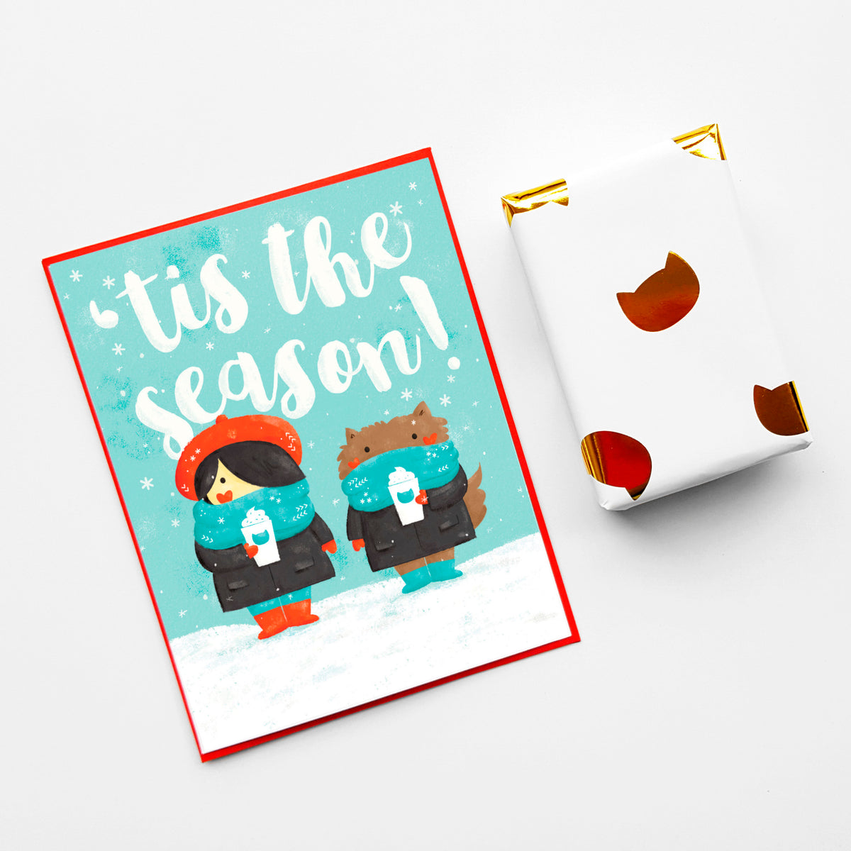 'Tis This Season To Have A Drink Or Two With Those Mew Love - Christmas greeting card by My Cat Is People 