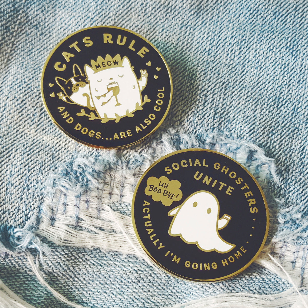 Enamel pins by My Cat Is People.