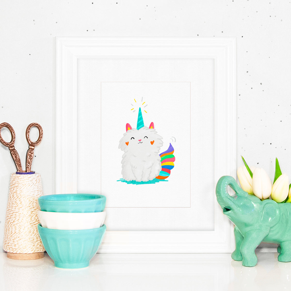 Mewnicorn - Print with an illustration of a magical unicorn cat.