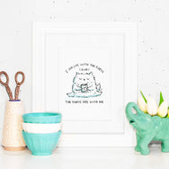 I Am One With The Farts And The Farts Are With Me - Print with a drawing of a cat eating ice cream and farting. Lactard.