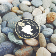 Social Ghosters Unite! Actually I'm Going Home... ~ Gold plated enamel pin of a ghoster's club by My Cat Is People.