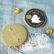 Social Ghosters Unite! Actually I'm Going Home... ~ Gold plated enamel pin of a ghoster's club by My Cat Is People.